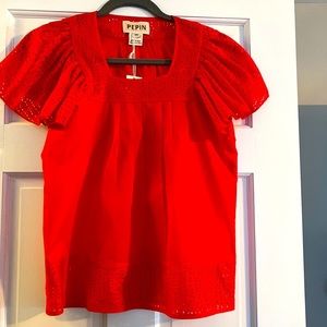 Anthropologie Pepin Red Flutter Sleeve Top